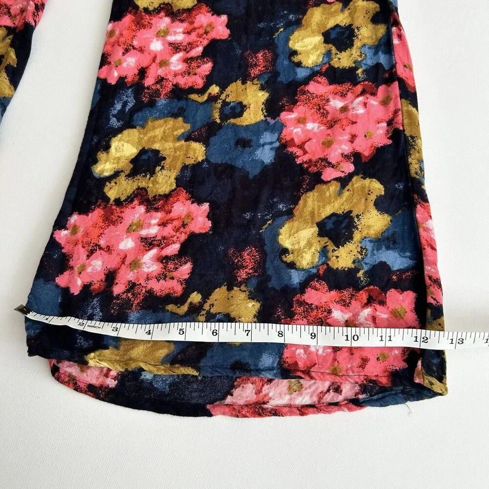 Abercrombie & Fitch Floral Wide Leg Flowy Colorful Pants Black Flat Front Size 2 - Picture 7 of 14